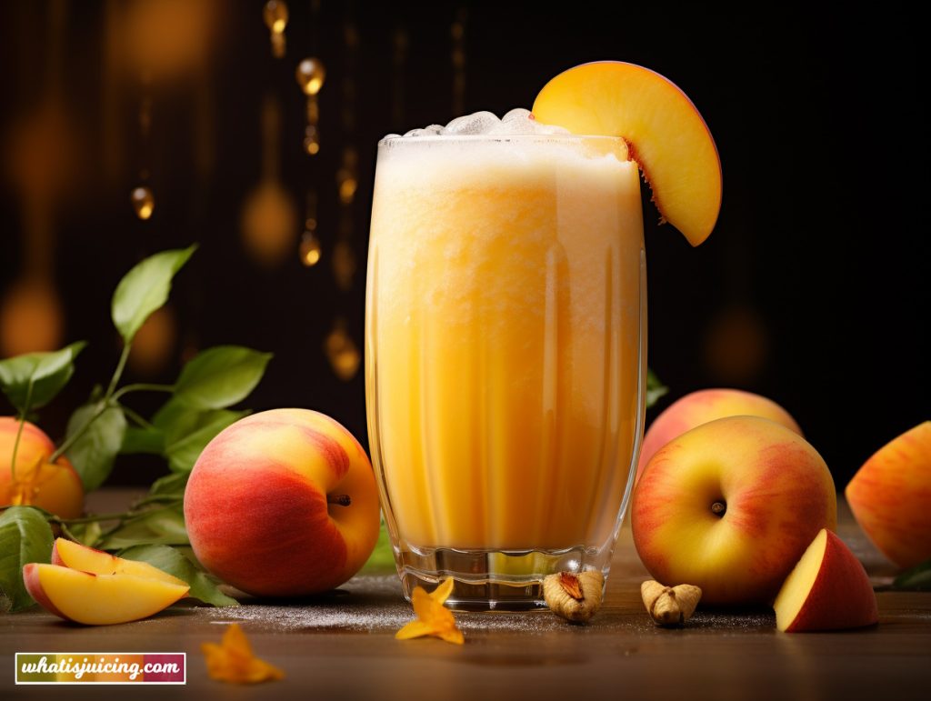 A refreshing Golden Harmony Smoothie in a chilled glass, garnished with apple slices