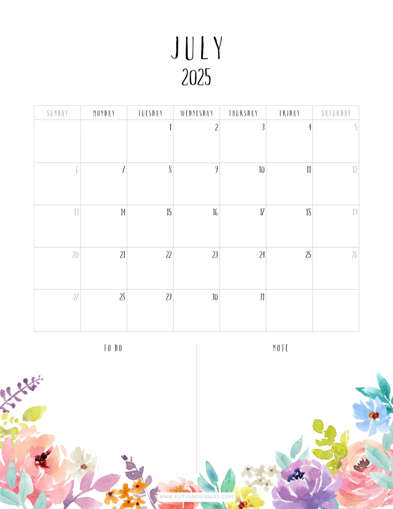 Boho style calendar - July - Click to download