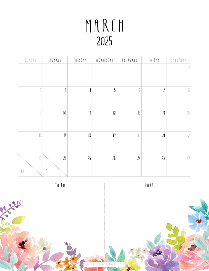 Boho style calendar - March- Click to download