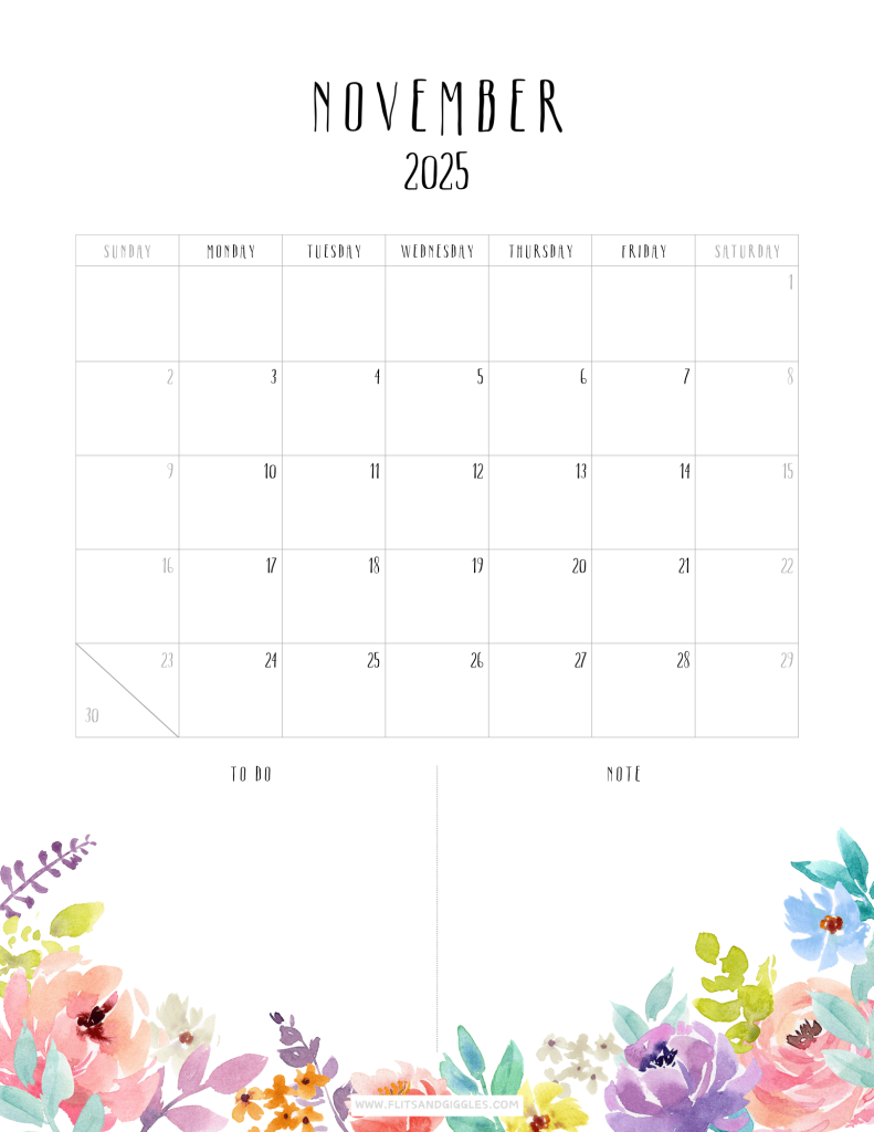 Boho style calendar - November - Click to download